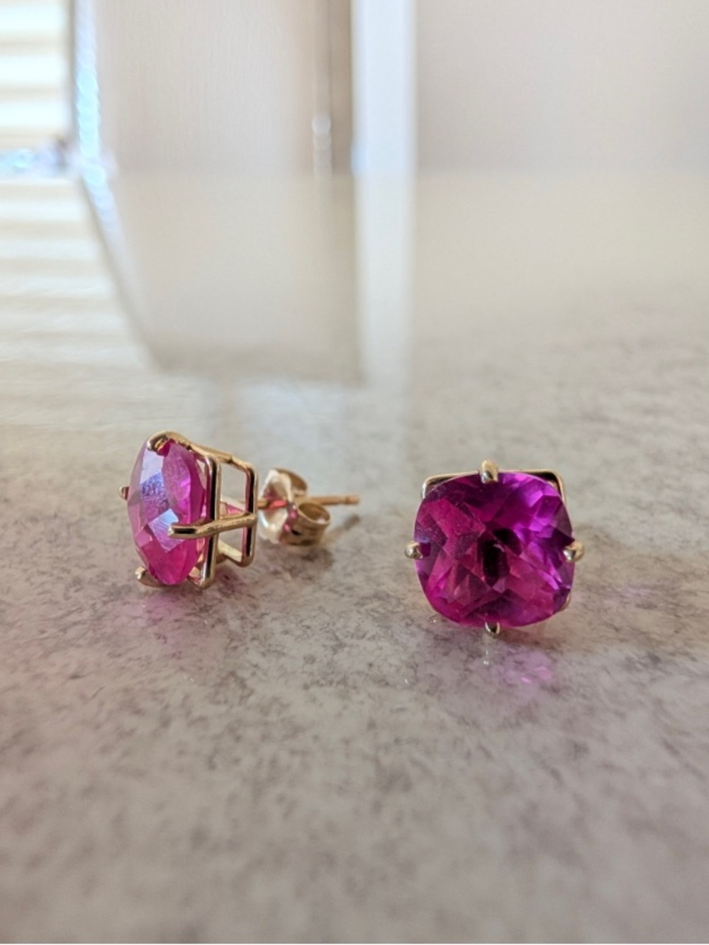 New $358 14K Yellow Gold Pink Sapphire Stud Earrings